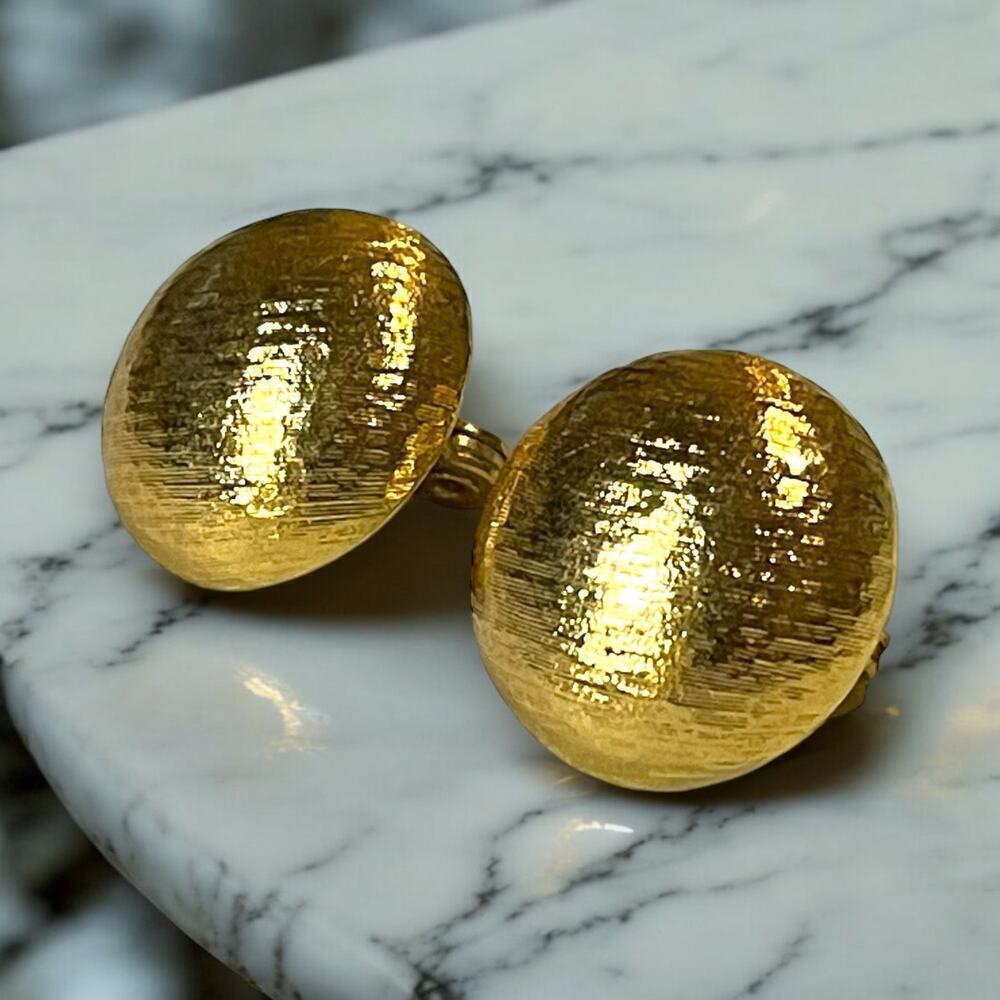 Vintage Monet Earrings Gold Tone Textured Cabochon Clip On